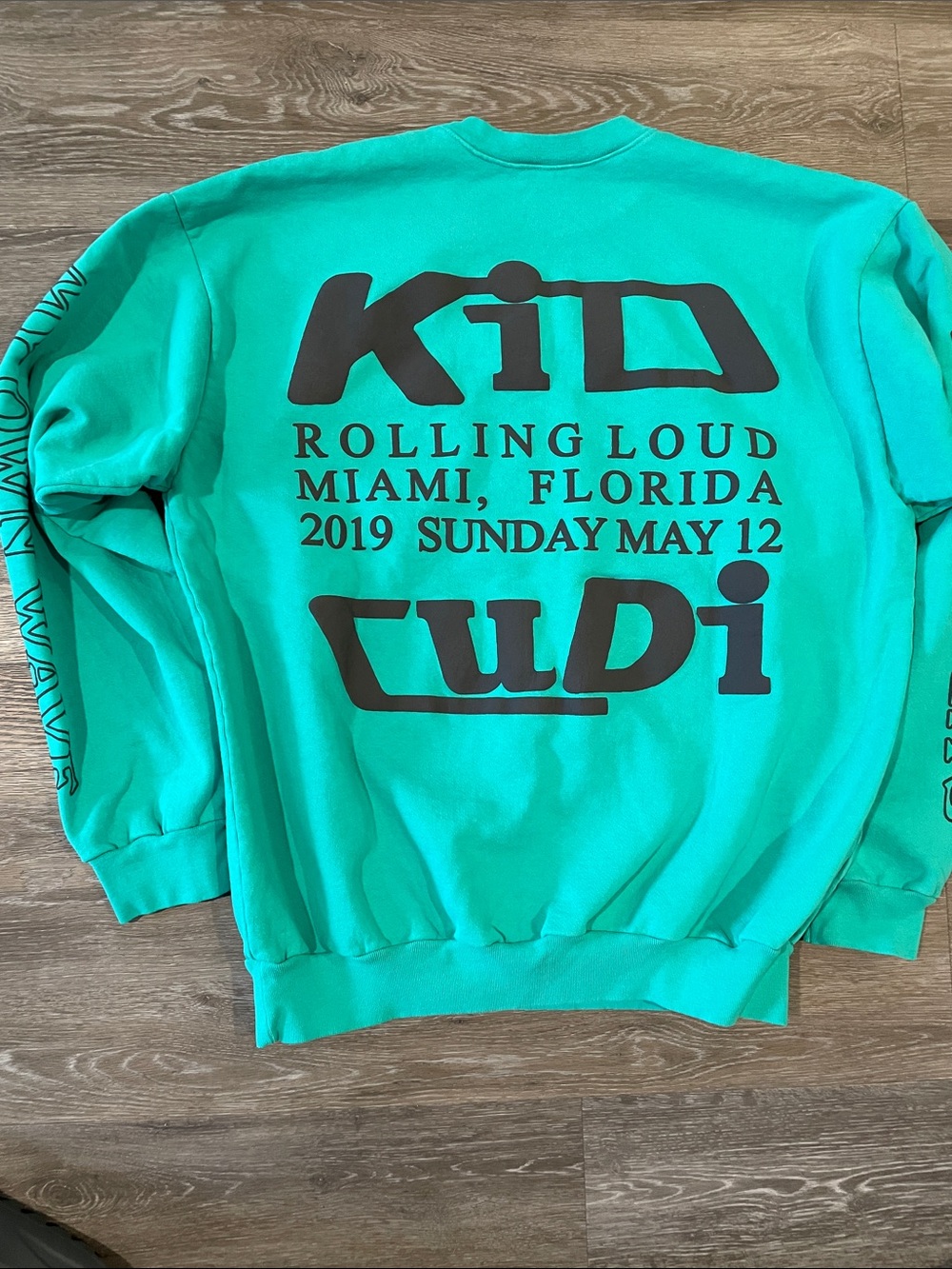 Cactus Plant Flea Market kid Cudi Teal Crewneck with Blue Wave & Orange Sun - Picture 4 of 5